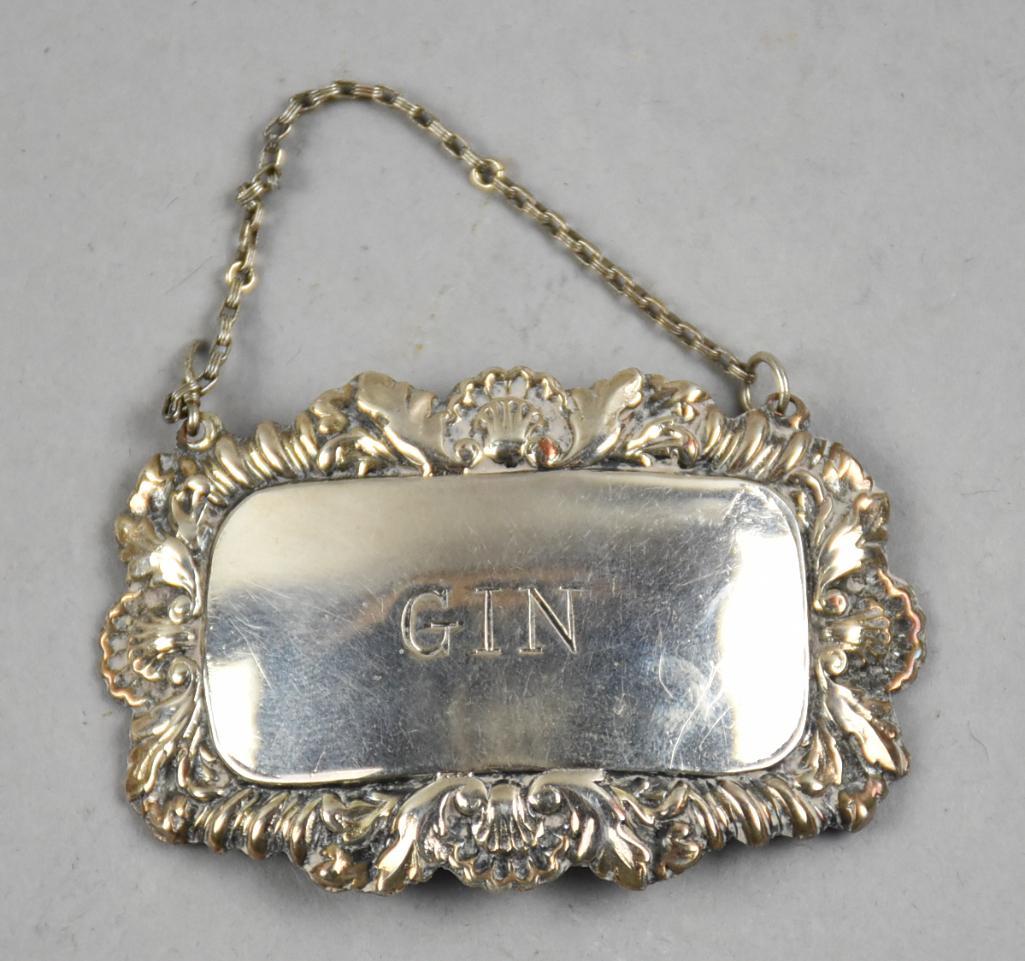 Antique Sterling Gin Liquor Bottle Tag (1 of 3)