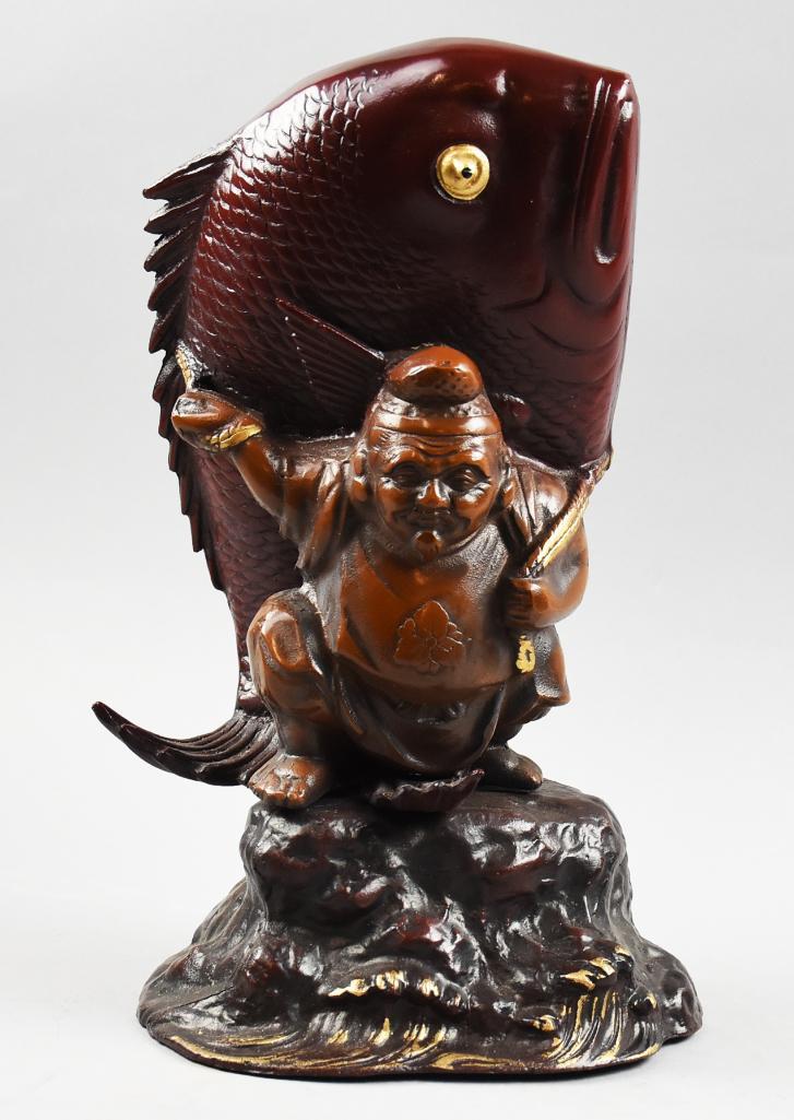 c1960 Japanese Cast Iron Ebisu Carrying Fish, NOS (1 of 6)