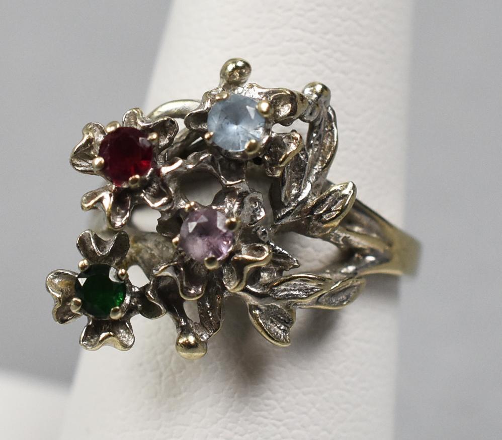 Vintage 14K White Gold & Multi Stone Cluster Ring MCM (1 of 6)