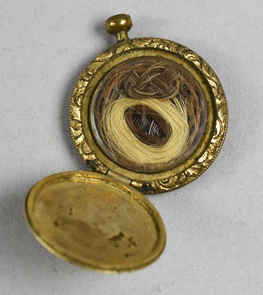 Victorian Gold Plate Hairwork Locket Pendant (1 of 5)