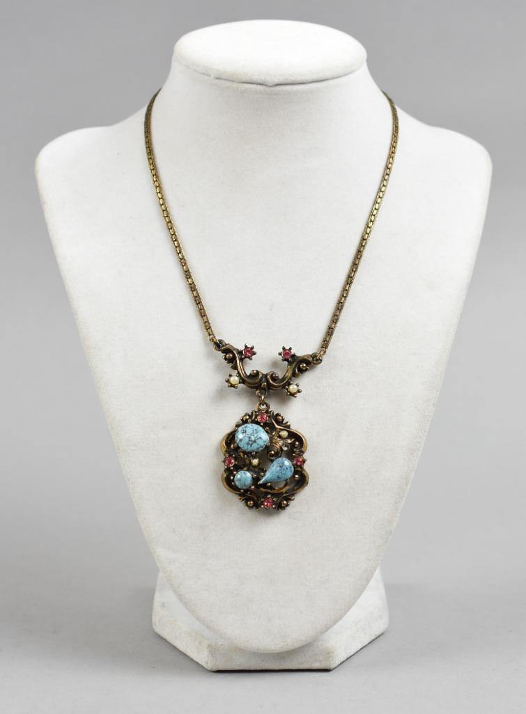 Vintage Art Nouveau Style Gemstone Pendant Necklace (1 of 6)