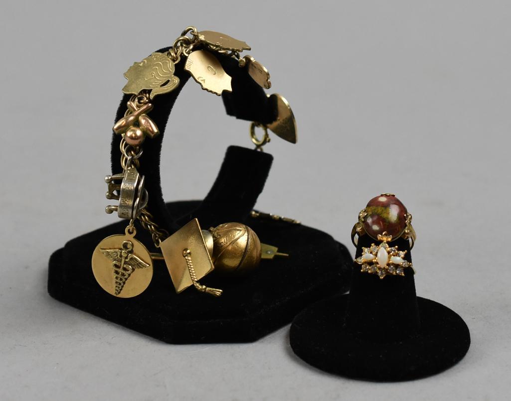 Vintage 14K, 10K & More Charm Bracelet, GF RIngs MCM (1 of 16)