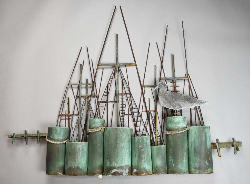Vintage Brutalist Wall Sculpture, Harbor Scene MCM (1 of 16)
