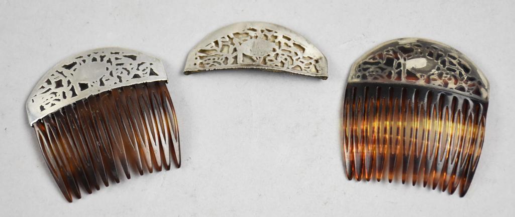 Sterling Anne Klein Hair Combs: Pretty hair accessories from Anne Klein. There are two combs that are stamped sterling and one sterling part.