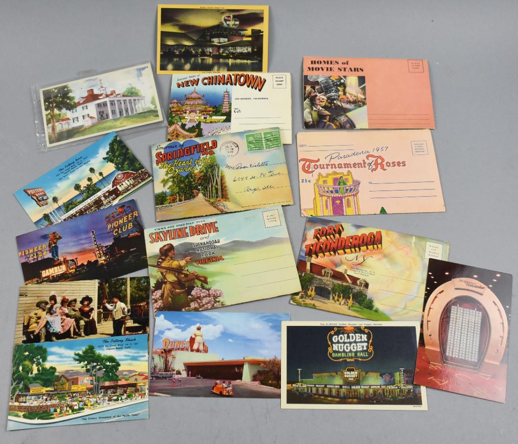 Misc Vintage Postcards, Las Vegas & Mansions: These fun postcards are vintage and include a vintage Pottery Barn, some Las Vegas and some mansions. All are postally unused.