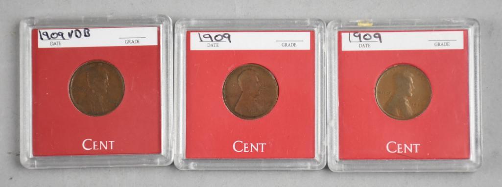 (3) 1909 Lincoln Pennies, One VDB (1 of 5)