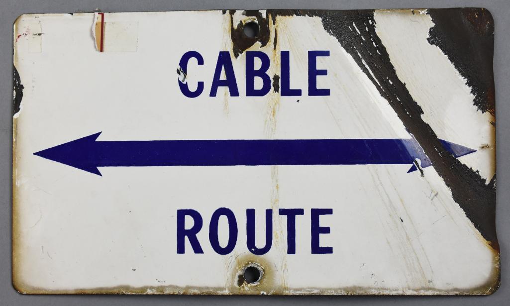 Vintage GTE General Telephone Cable Route Porcelain Sign (1 of 2)