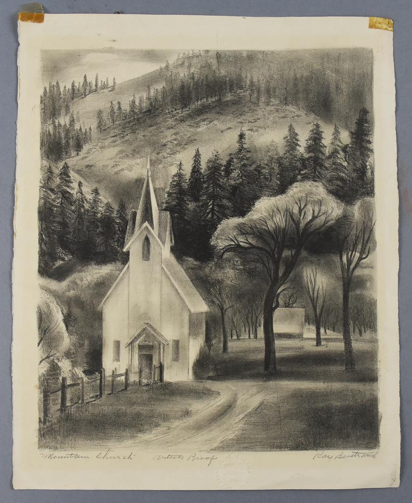 Ray Bertrand (1909-1986, CA) Mountain Church Signed AP (1 of 7)