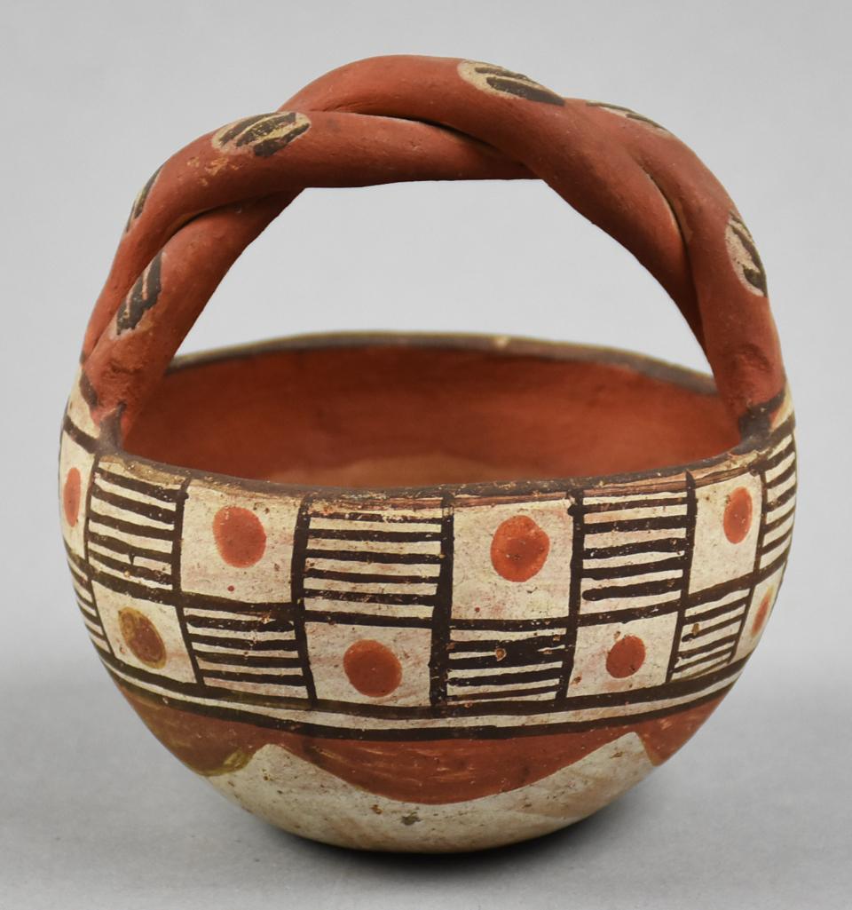 c1930 Isleta Pueblo Black & White on Red Basket (1 of 5)