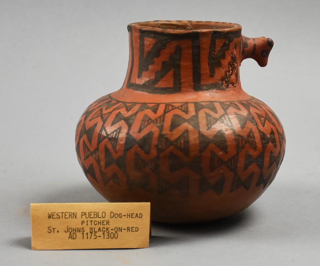 1100-1200 AD Anasazi St Johns Black-Red Dog-Head Pitcher (1 of 9)