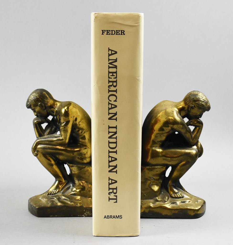Vintage 1928 Rodin Thinker Bookends, Brass Finish (1 of 8)