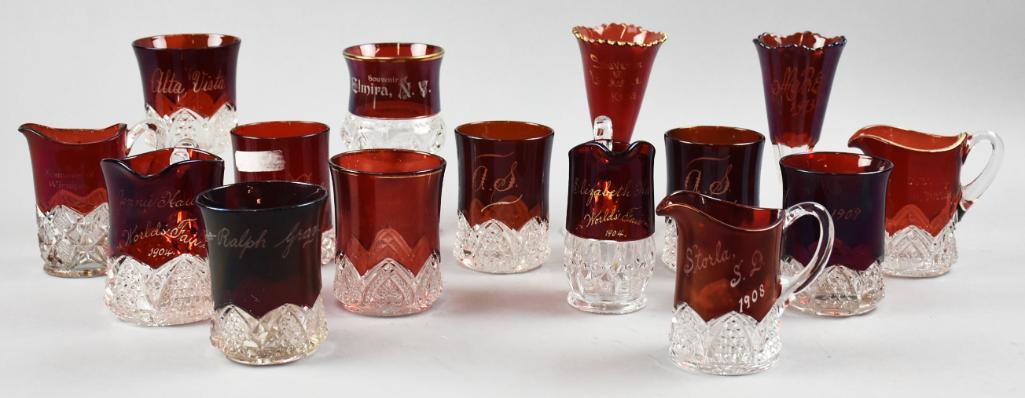 (14) Antique EAPG Ruby Flashed Souvenir Glasses (1 of 7)