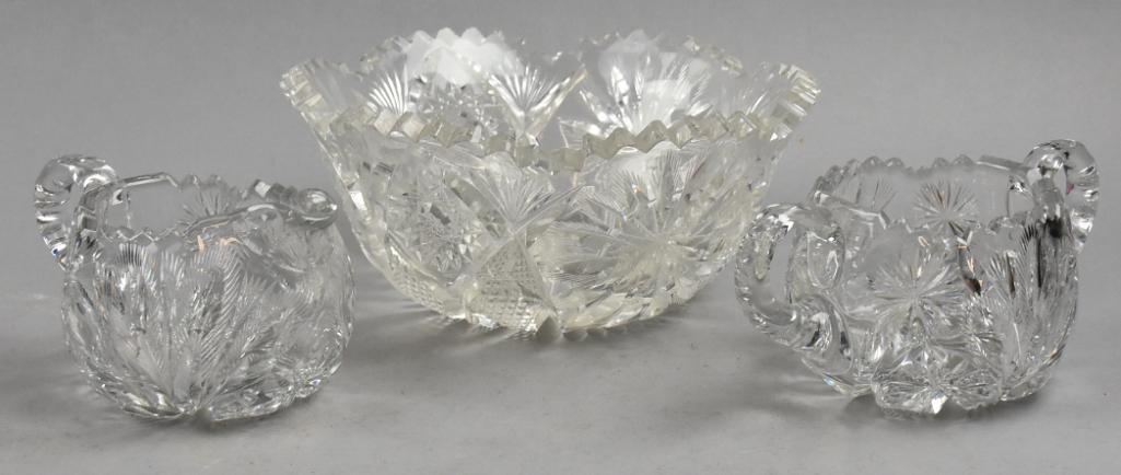 Antique Brilliant Cut Crystal Bowl & Libbey Cream & Sugar (1 of 7)