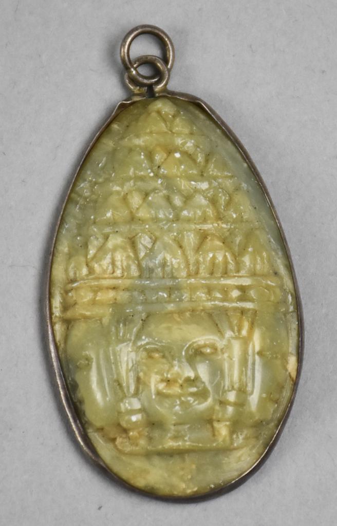 Antique Chinese Carved Jadeite Buddha Pendant (1 of 3)