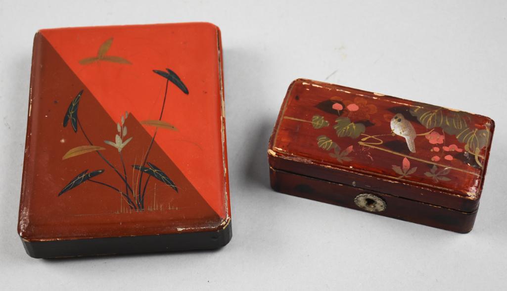 Pair Antique Chinese Lacquer Hand Painted Boxes (1 of 6)