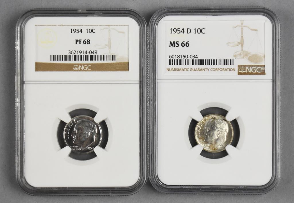 1954 & 1954-D Roosevelt Dimes  NGC MS 66/PF 68 (1 of 2)