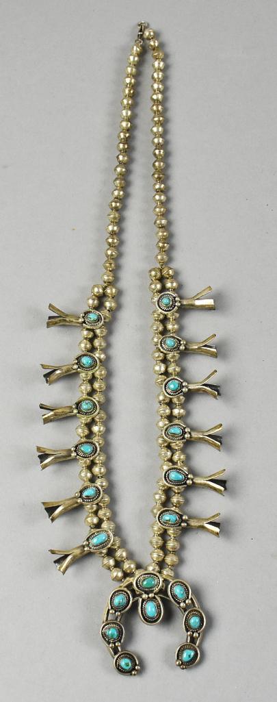 Vintage Navajo Sterling & Turquoise Squash Blossom Necklace (1 of 6)