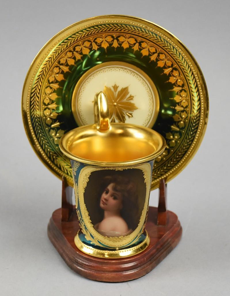 19th C Royal Vienna Portrait Cup & Saucer, Artist Signed (1 of 8)