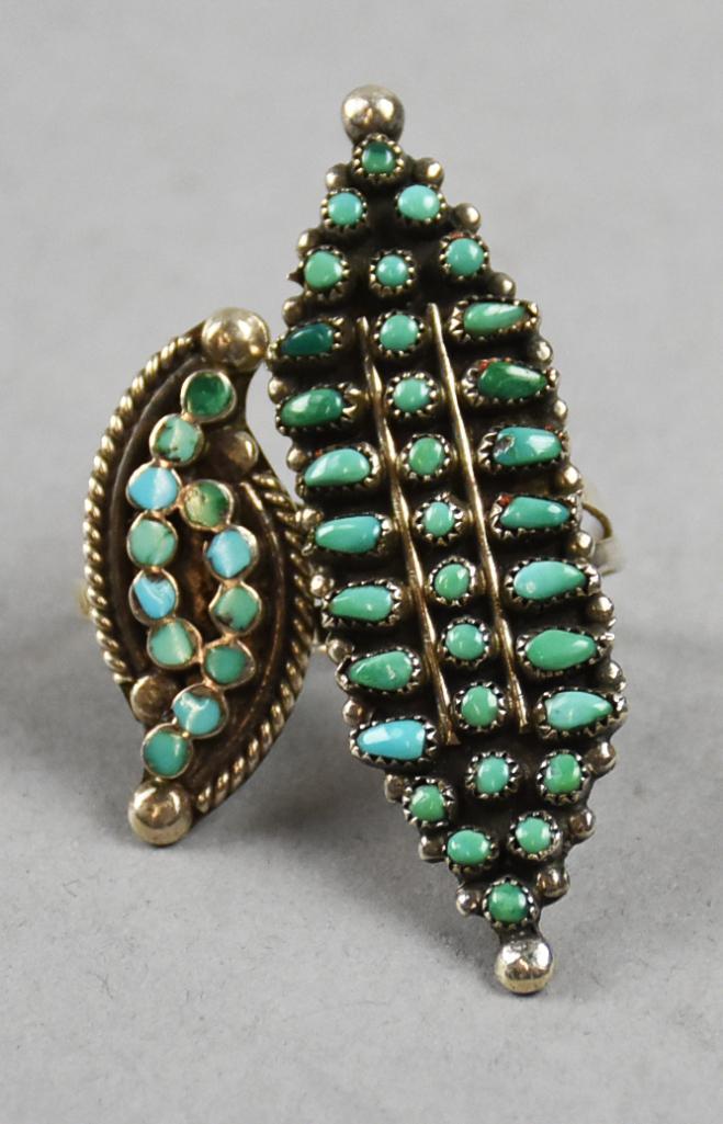 (2) Vintage Zuni Petit Point Sterling & Turquoise Rings (1 of 5)
