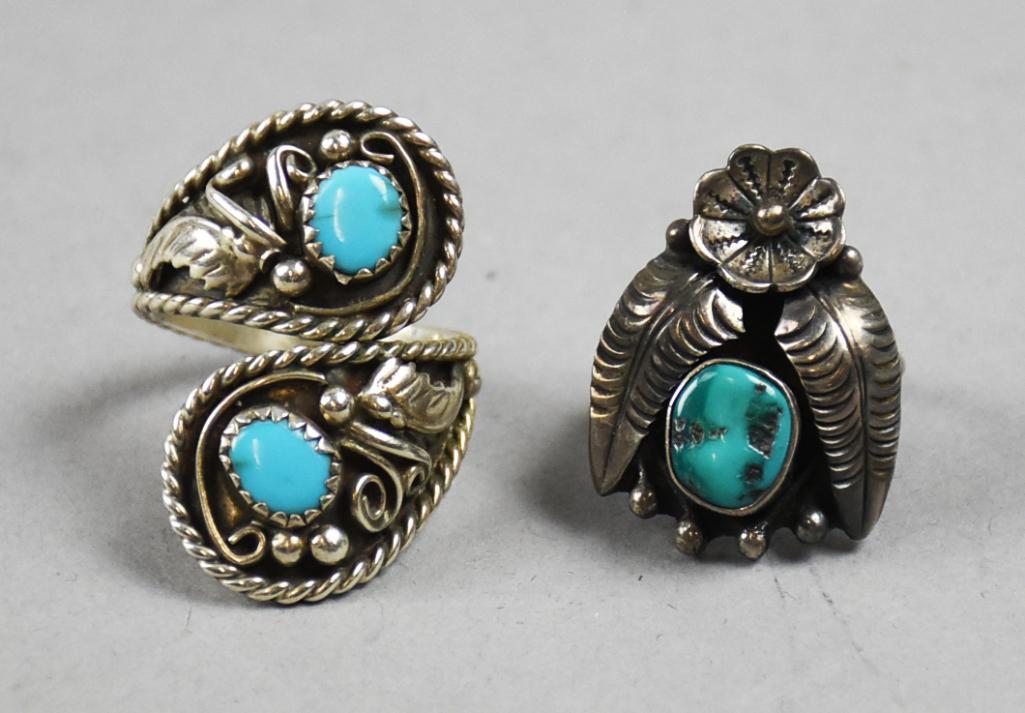 (2) Vintage Navajo Sterling, Turquoise Rings, Signed (1 of 5)