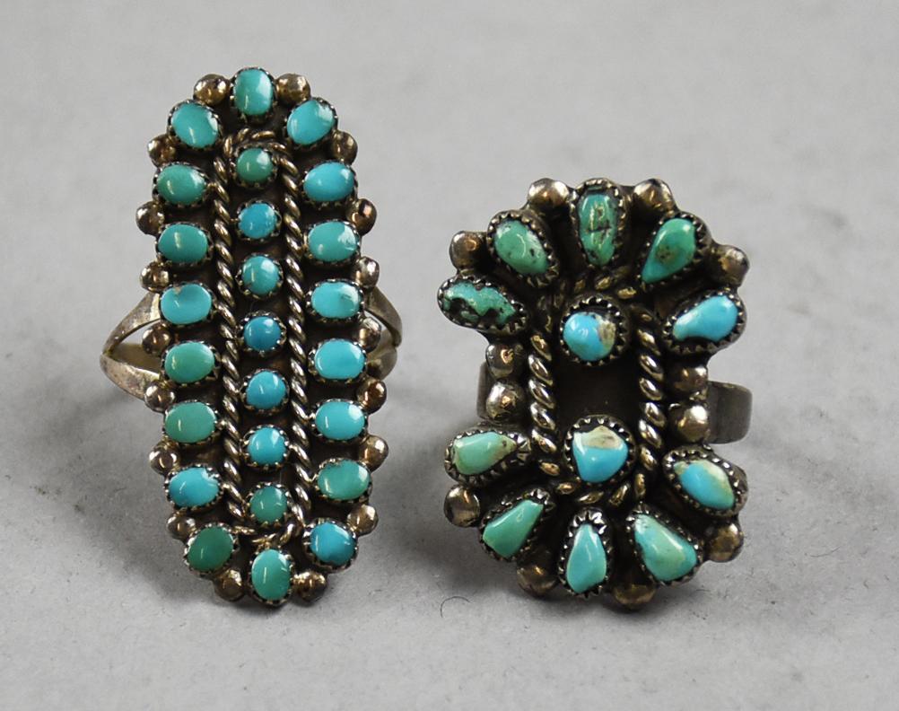 Vintage Zuni Sterling & Turquoise Snake Eyes Ring, Flower Ring (1 of 5)
