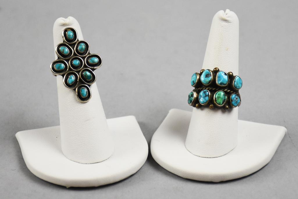 Pair Vintage Navajo & Zuni Sterling & Turquoise Rings (1 of 5)
