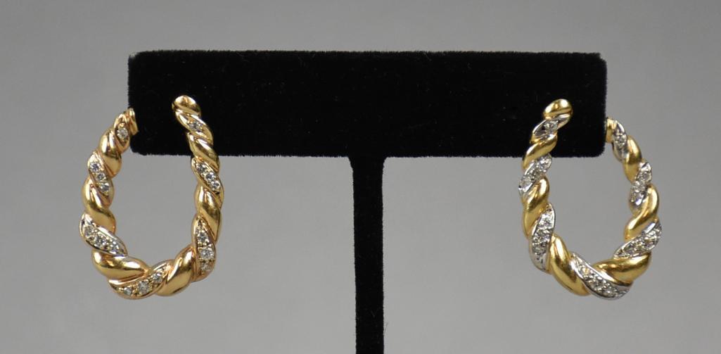 14K Yellow Gold & Diamond Hoop Post Earrings (1 of 6)
