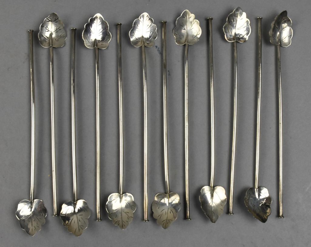 Vintage Mexican Sterling Leaf Iced Tea Straw Spoons (1 of 5)