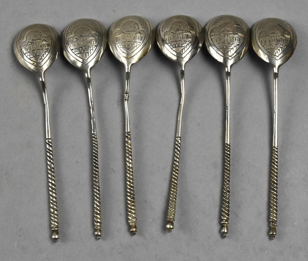 1873 Carl Morgenroth Russian 84 Silver Cityscape Spoons (1 of 6)