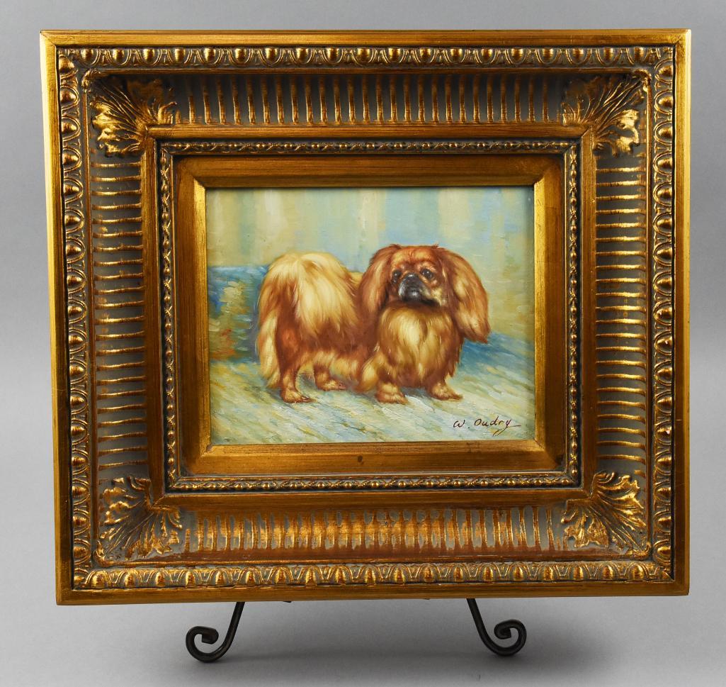 W. Oudry (20th C) Oil on Canvas Pekinese Painting (1 of 5)