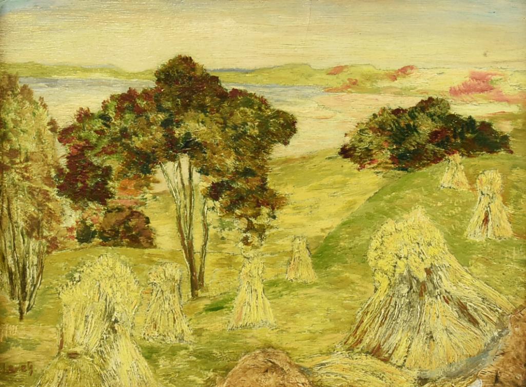 Attrib. Adelaide Clark Loretz (1864-1936) Oil Field w/ Haystacks (1 of 6)