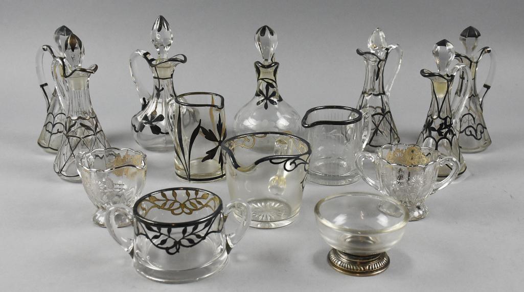 (14) Vintage & Antique Pressed Glass, Silver Overlay, sterling (1 of 7)