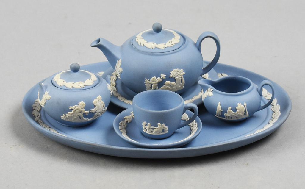 Vintage Wedgwood Pale Blue Jasperware Mini Tea Set (1 of 8)