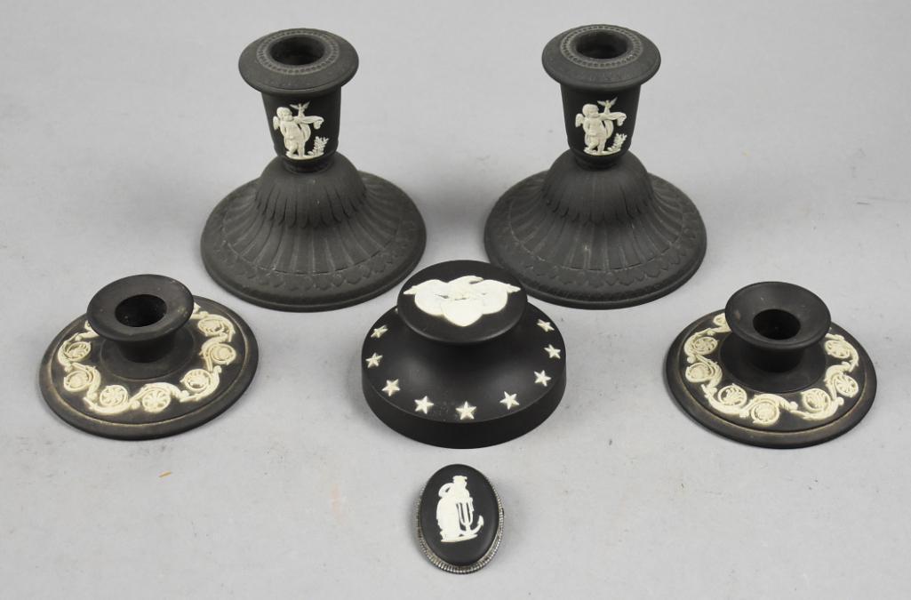 Misc Wedgwood Black Jasperware, Candlesticks, Plus (1 of 11)