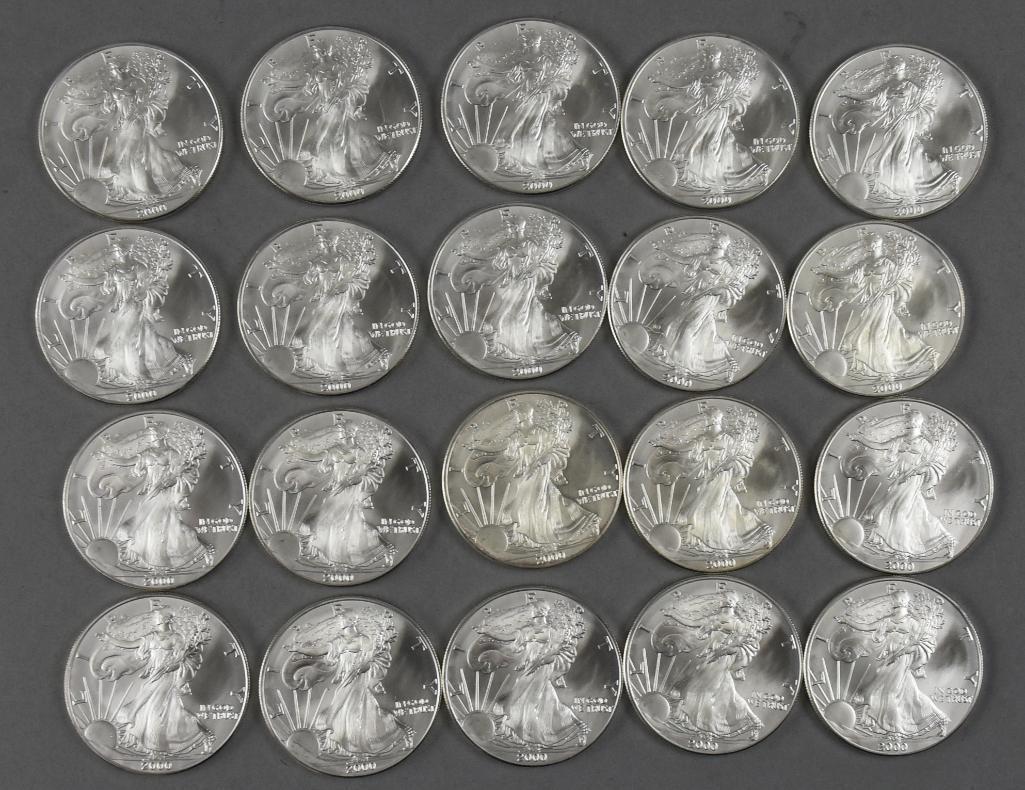 (20) 2000 American Silver Eagle Coins, Uncirculated (1 of 4)