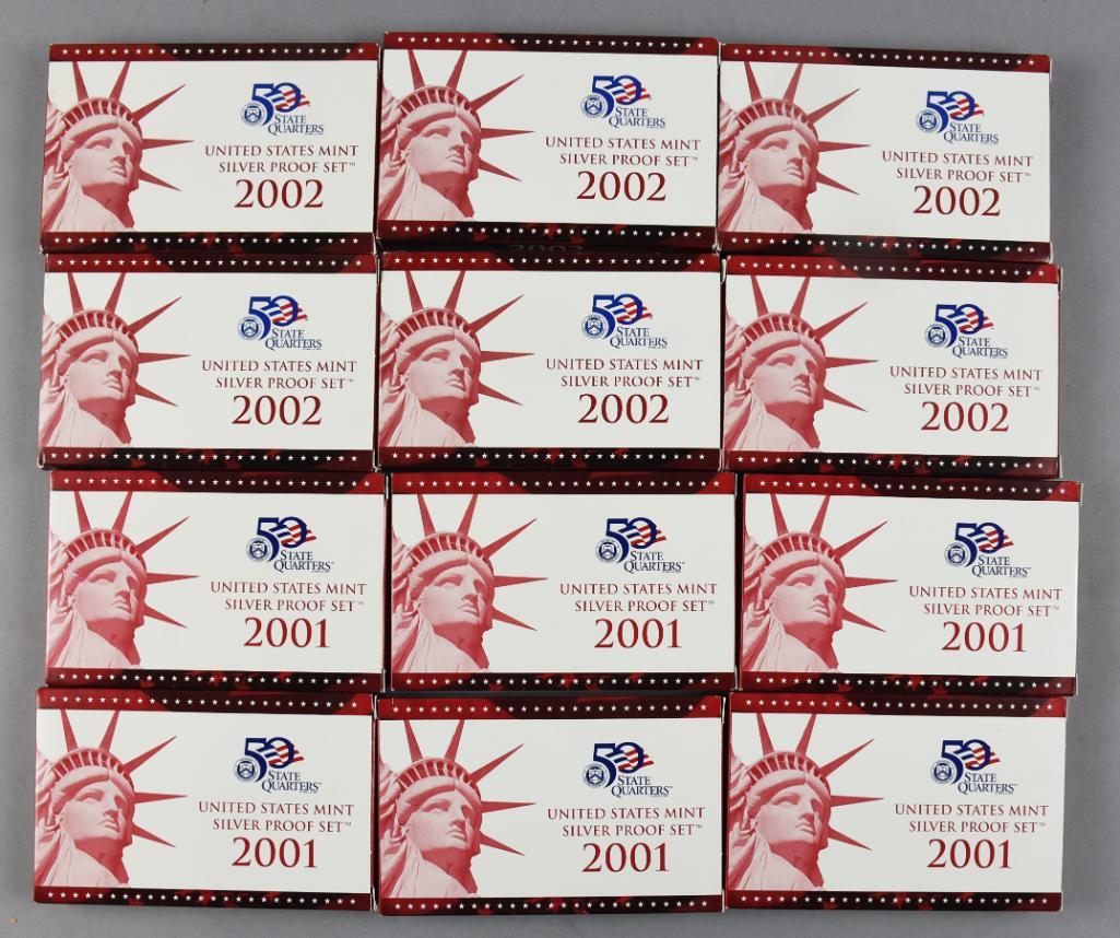 (12) 2001 & 2002 United States Mint Silver Proof Sets (1 of 3)