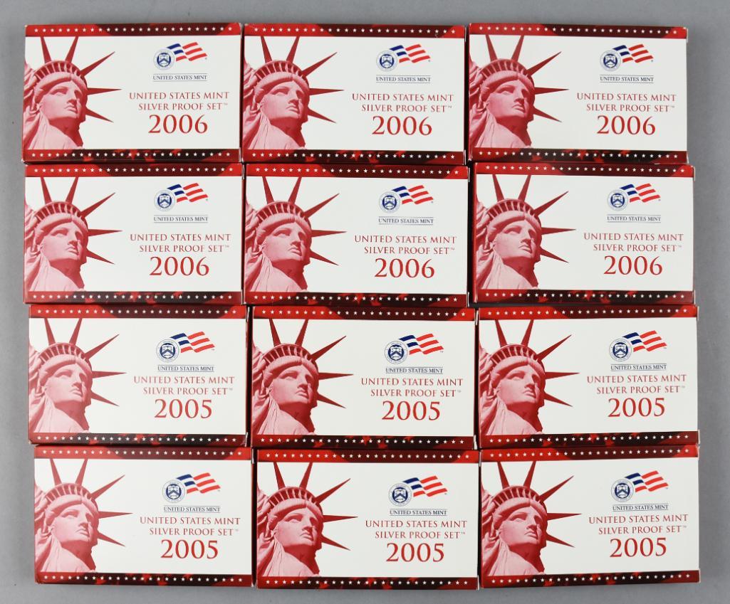 (12) 2005 & 2006 United States Mint Silver Proof Sets/US State Quarters (1 of 3)