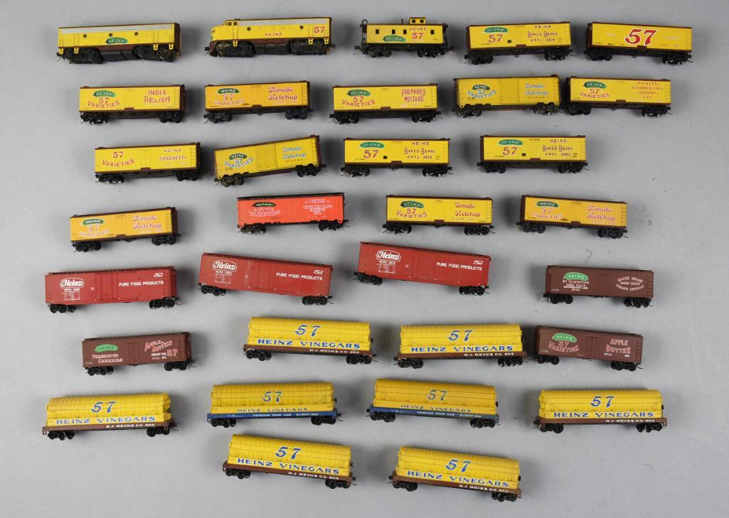 30+ N-Scale Heinz Ad. Loco & Train Cars, Micro Trains: N-Scale Heinz Advertising Loco & Train Cars. Lots appear to be Micro Trains with some Atlas. From the estate of a husband and wife super collector team.