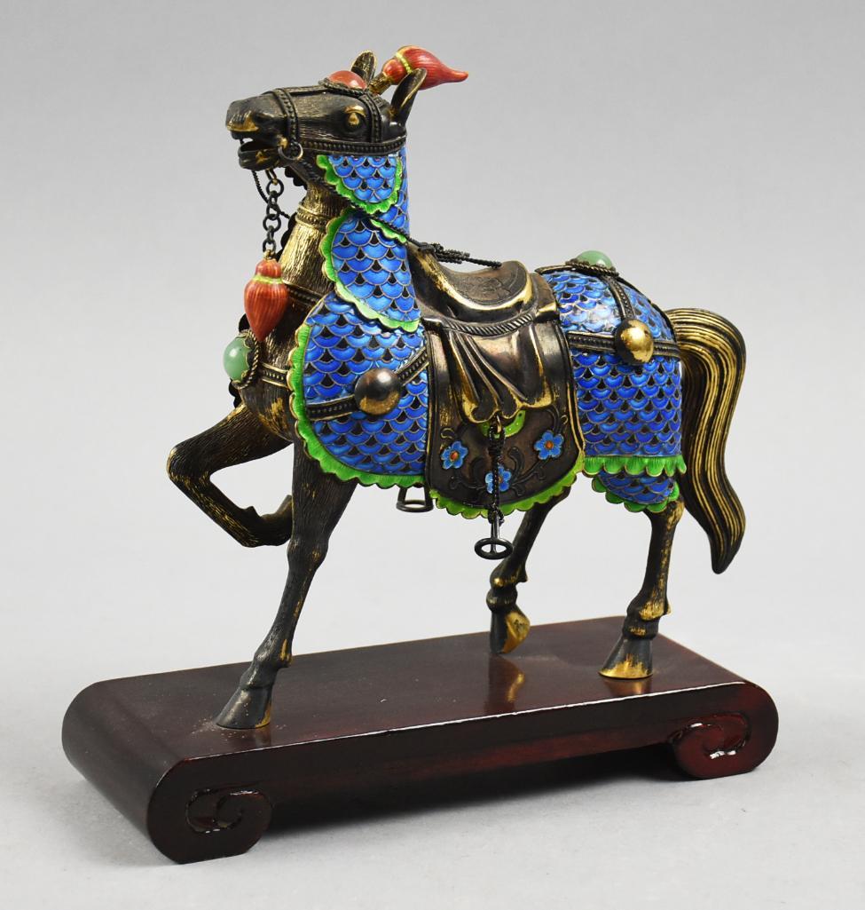 Chinese 925 Silver, Cloisonne, Turquoise Prancing Horse (1 of 7)