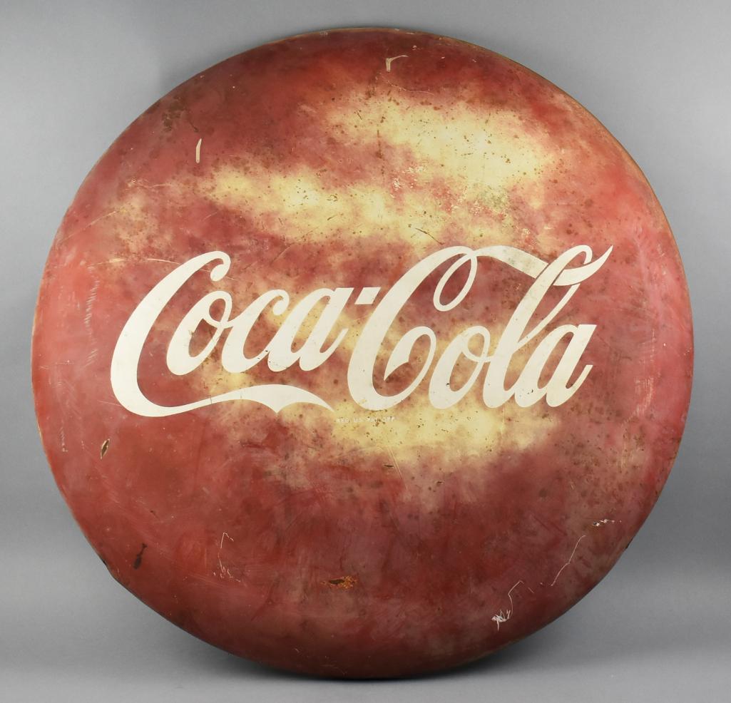 Vintage c1950 Large Coca Cola Button Sign, 36" (1 of 9)