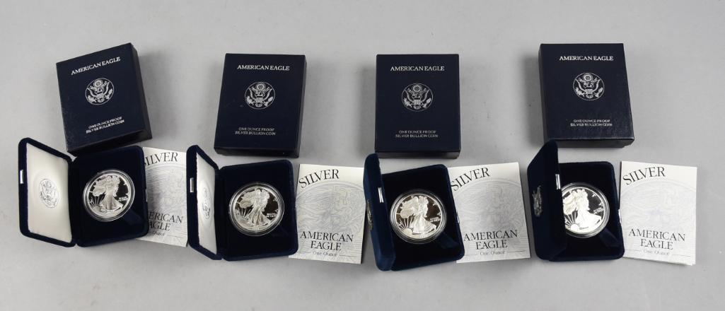 1994-1996, 1998 999 Silver American Eagle Proofs w/ COAs (1 of 4)