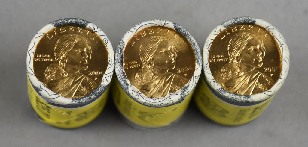 (3) 2000 US Mint Native American Golden Dollars, Rolls (1 of 3)