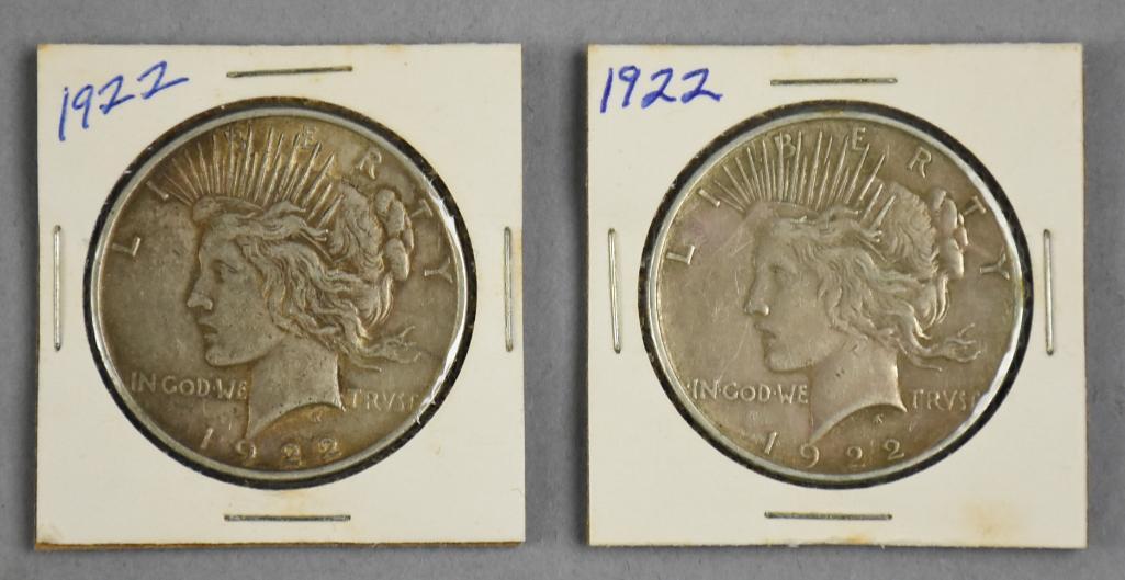 (2) 1922 Silver Peace Dollars, Very Good and Fine (1 of 2)