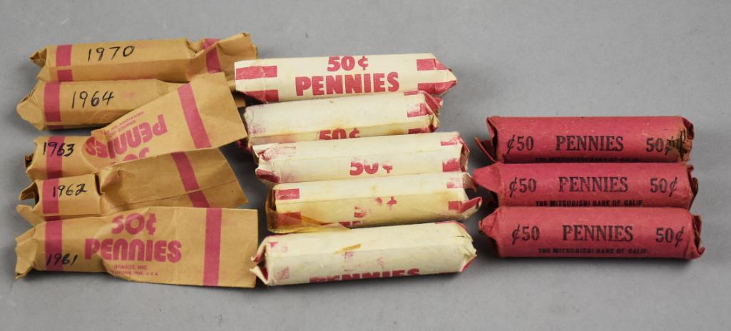 13 Rolls, 3.31 Lbs Unchecked Penny Rolls, Some Partial (1 of 4)