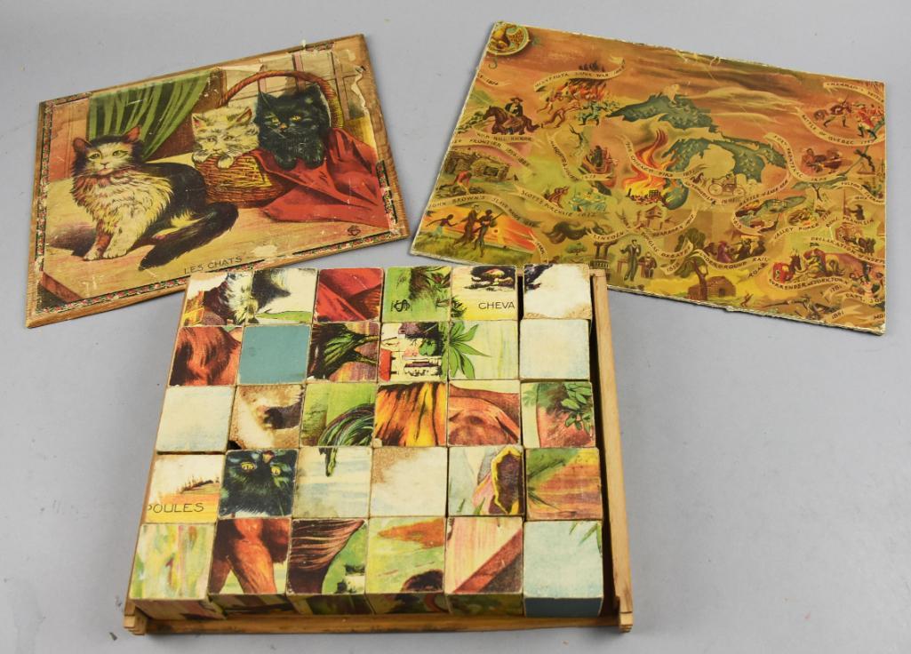 (30) c1890 French Les Chats-Cats Pic Blocks, Game Board (1 of 5)