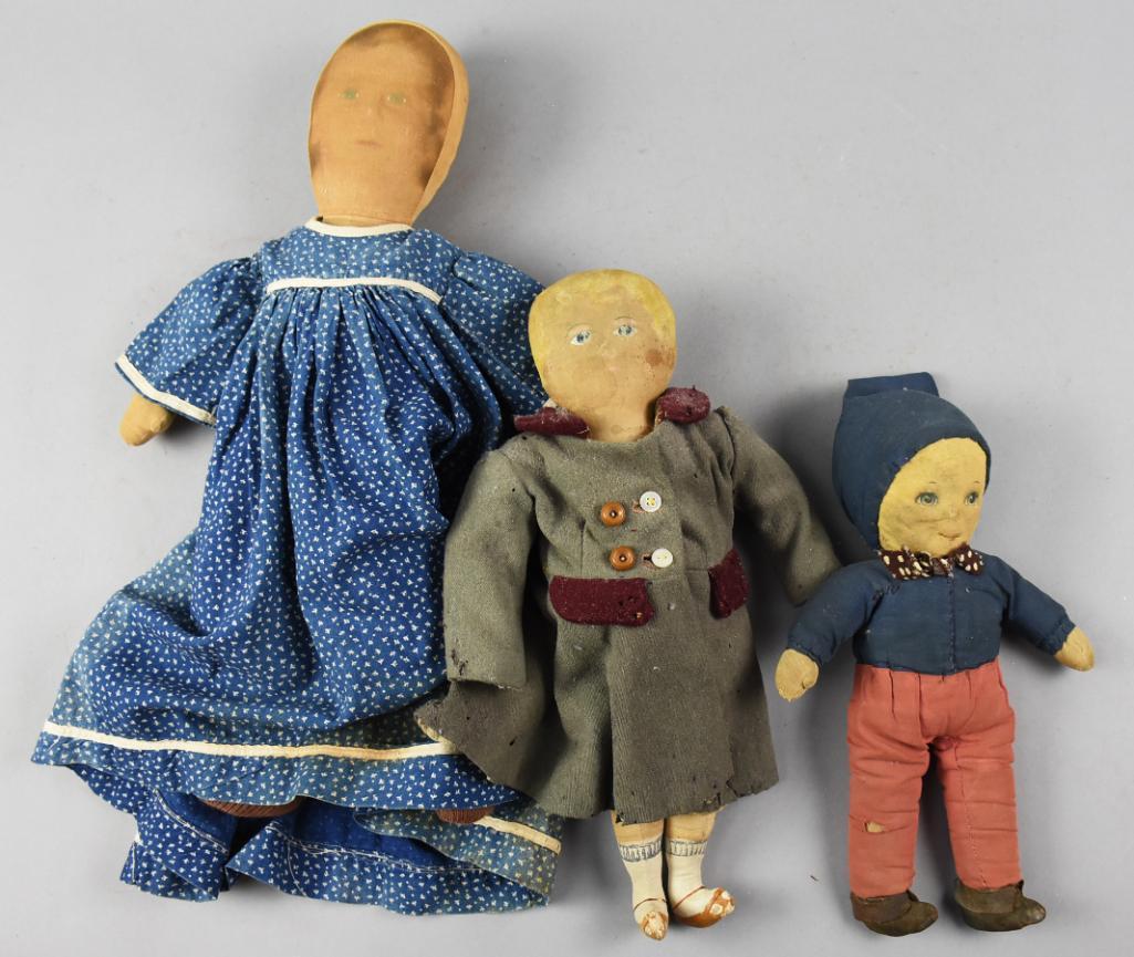 Antique Folk Art Printed Cloth Face Doll Lot (1 of 5)