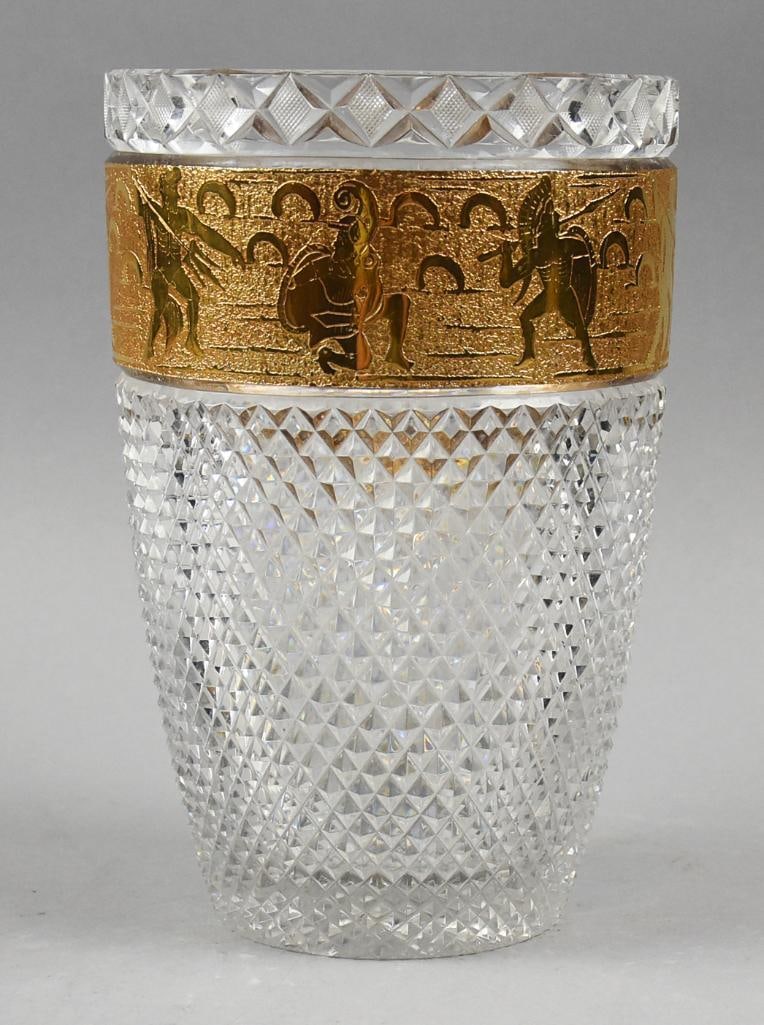 Moser Attrib Gold Gilt Warrior Frieze Cut Crystal Vase (1 of 7)