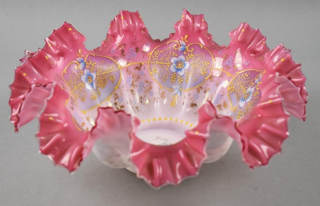 Victorian Cranberry to Pink Hand Enameled Wedding Basket Bowl (1 of 5)
