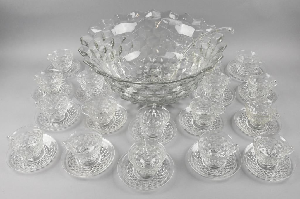 Fostoria American 18" Punch Bowl w/ Cups and Saucers (1 of 9)