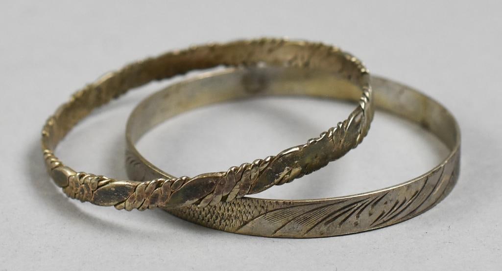 Pair Vintage Sterling Silver Bangle Bracelets, Taxco (1 of 6)